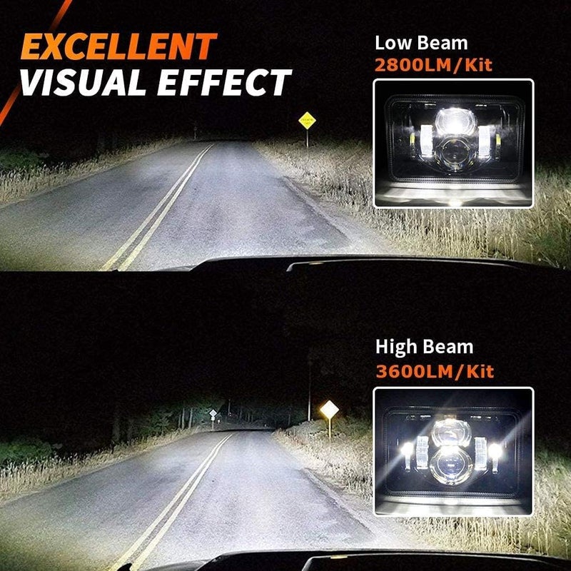 Z-OFFROAD 2pcs 60W 4x6 LED Headlights DOT Approved H4656 H4651 H4652 H4666 H6545 Sealed Beam Rectangular Headlamp for Freightliner KW Peterbilt Oldsmobile Cutlass Trucks - Black - Image 2